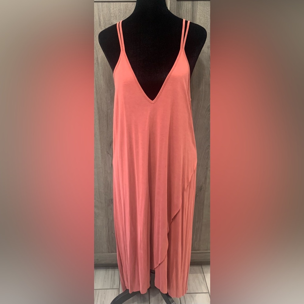 New Lush Clothing Maroon Spaghetti Strap Maxi Slip Open Hemline Dress Women's S